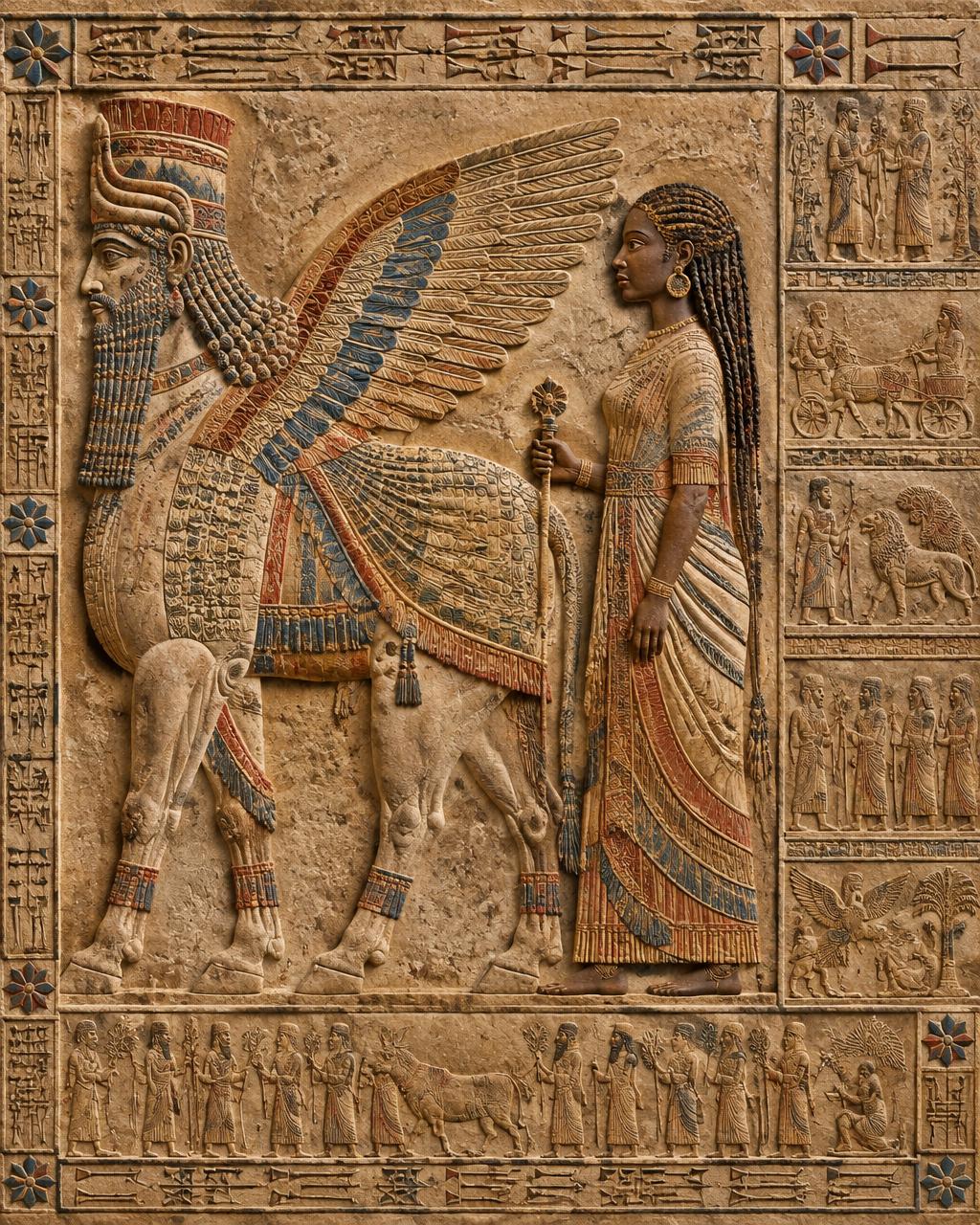 Artwork in the style of Assyrian Palace Relief